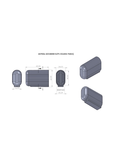 Cateksss 20x38 Mm Elips Izgara Pabuç Siyah - 48 Li Paket