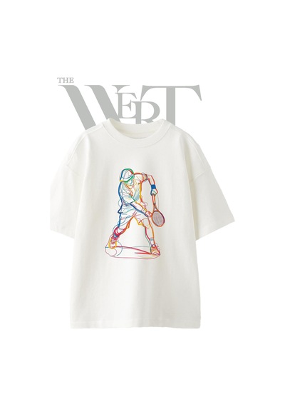 Thewert Tenis Oyuncusu Tasarım Baskılı Ünisex Beyaz Oversize T-shirt