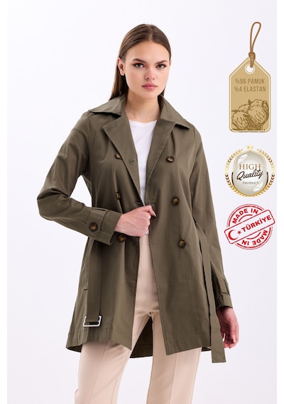Pastelastore Esnek Pamuk Gabardin Kısa 80cm Omuz Apoletli Kemerli Kadın Trençkot 1120 Haki Yeşil Pastelastore Esnek Pamuk Gabardin Kısa 80cm Omuz Apoletli Kemerli Kadın Trençkot 1120 Haki Yeşil