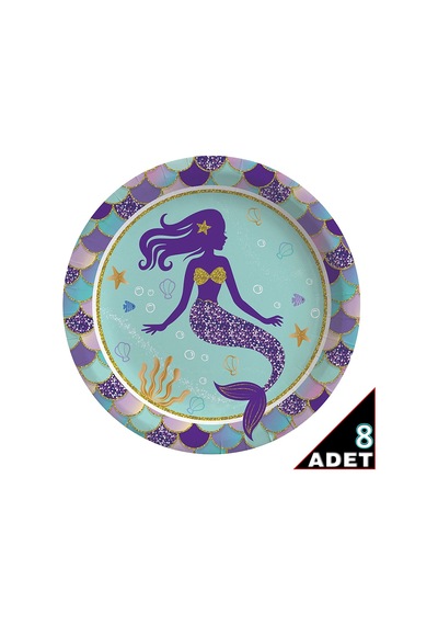 Pırıltılı Deniz Kızı Karton Tabak - 23Cm X 8 Adet