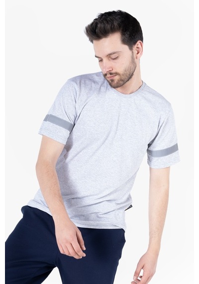 T 2830 Bisiklet Yaka Reflektörlü T-shirt Gri Melanj