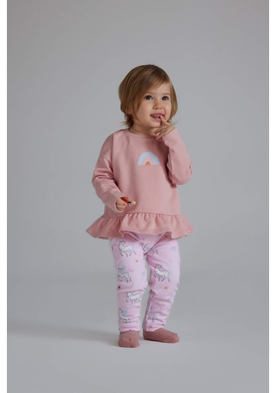 DeFacto Kız Bebek 2'li Takım Bisiklet Yaka Sweatshirt Unicorn Baskılı Beli Lastikli Alt D8699A525SPBR80