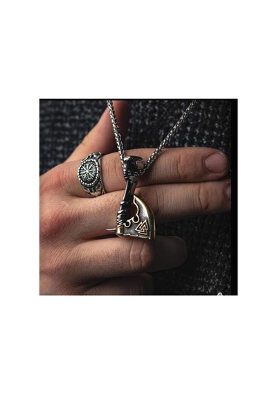 Lunarie Valknut Sembollü Viking Baltası Kolye Gümüş