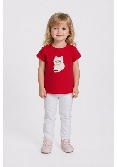 Yale Kids 1 4 Yaş Kız Çocuk %95 Pamuklu Tişört Kırmızı