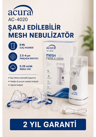 Ac-4020 Şarjlı Mesh Nebulizatör Maske Ve Ağızlık Hediyeli