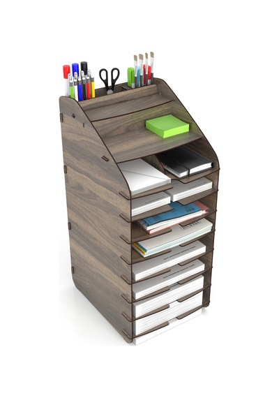 Design Otto Tower Masaüstü Organizer 10 Kat A4 Evrak Rafı 6 Renk Ceviz