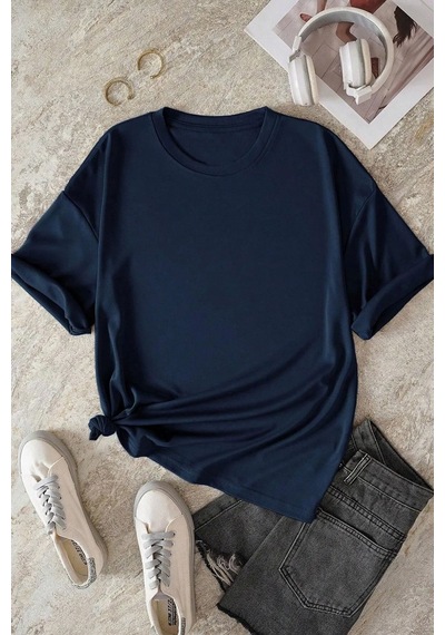 Unisex Van Gogh Yıldızlı Gece Sırt Baskılı Oversize T-shirt Lacivert