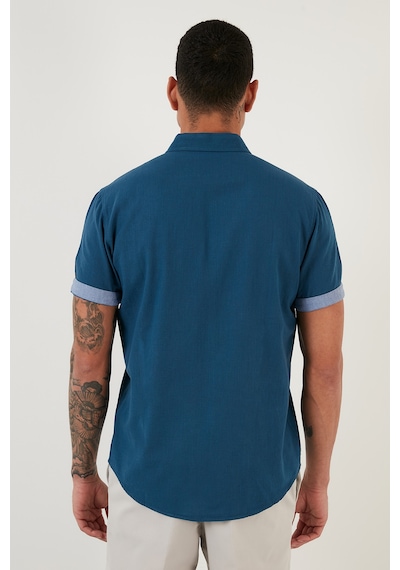 Buratti Pamuklu Slim Fit Düğmeli Yaka Kısa Kollu Erkek Gömlek Cf21S112546 Indigo