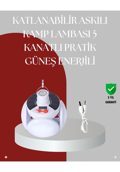 360 Derece Katlanabilir Solar Led Aydınlatma Çadır Lambası - Lisinya Beyaz