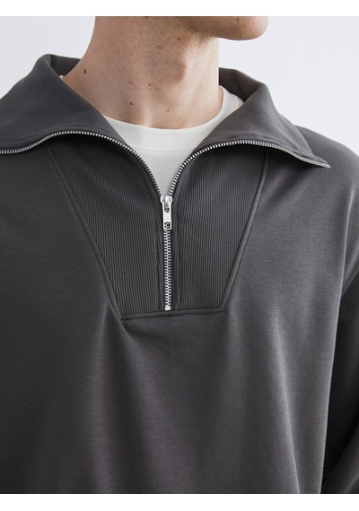 Lcw Vision Antrasit Fermuarlı Dik Yaka Erkek Sweatshirt
