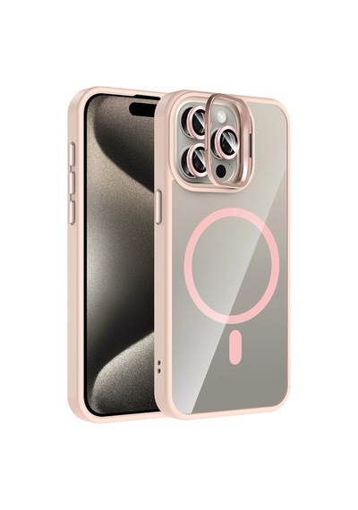 Joko Apple iPhone  Uyumlu  14 Pro Max Remim Lensli Magsafe Standlı Kapak - Pembe Çok Renkli