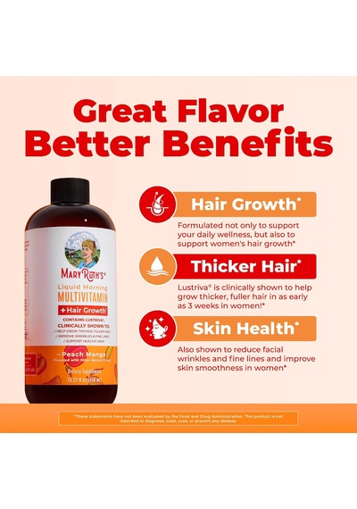 Maryruth's Liquid Morning Multivitamin + Hair Growth Peach Mango 15.22 Fl Oz 450 Ml Usa Menşeii Orijinal Dmmedicineden