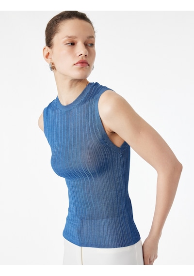 Koton Bisiklet Yaka Kolsuz Triko Bluz Mavi 6sak30023ht