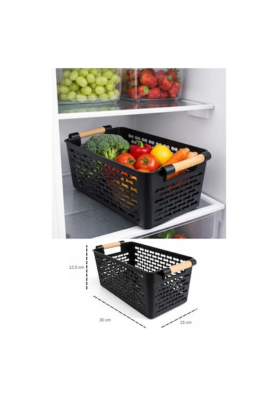 İndecor Houseware 2 Adet Çok Amaçlı Plastik Tutacaklı Organizer Sepet Dolap İçi Çekmece Düzenleyici - Siyah
