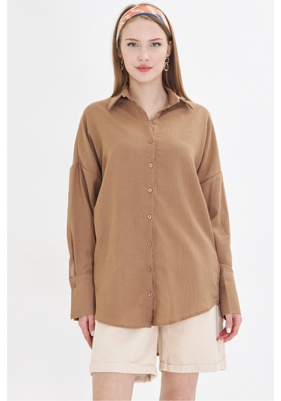 Armonika Kadın Açık Kahve Oversize Dokulu Keten Görünümlü Geniş Manşetli Gömlek Arm-24k001001 Açık Kahverengi Armonika Kadın Açık Kahve Oversize Dokulu Keten Görünümlü Geniş Manşetli Gömlek Arm-24k001001 Açık Kahverengi