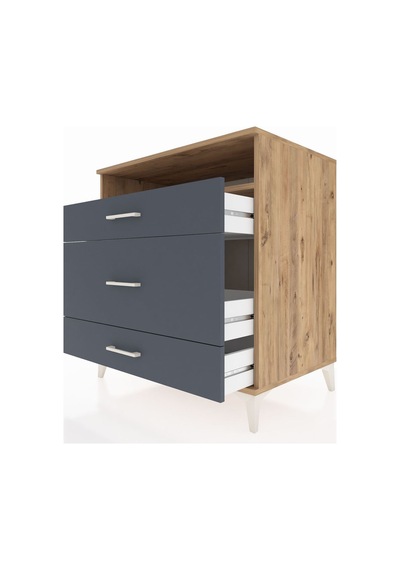 Kronos Şifonyer Tek Raflı 3 Çekmeceli 88x59x96 Çam-antrasit Çam