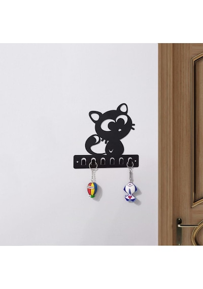 Dekoratif Metal siyah Anahtar Askılığı Kedi Figürlü Askılık Duvar Kapı Askılık Siyah