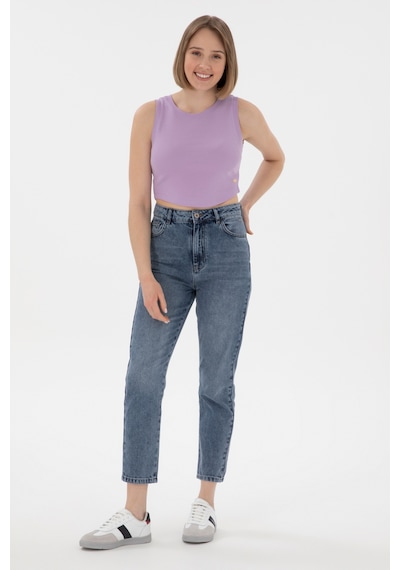 U.S. Polo Assn. Kadın Lila Kolsuz Bisiklet Yaka Crop Basic Tişört 50305695-VR034
