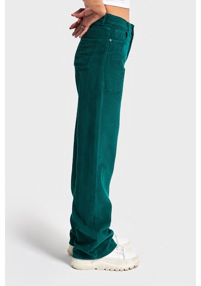 Itsbasic Kadın Petrol Yeşili Doris 29w5-118 Straight Fit Yüksek Bel Kalın Fitilli Velvet Kadife Kumaş Pantolon Yeşil