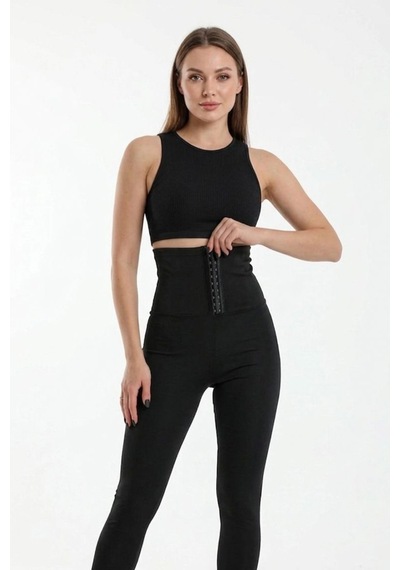 Fit Women Kadın Agraflı Termal Sauna Tayt 4409 Siyah