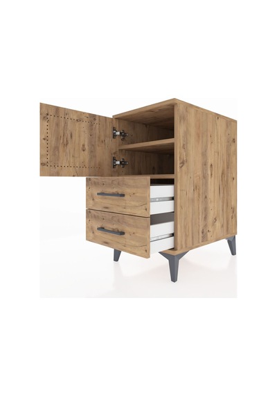 Kronos Komodin 2 Raflı 2 Çekmeceli Tek Kapaklı 44x59x80 Çam-çam Çam