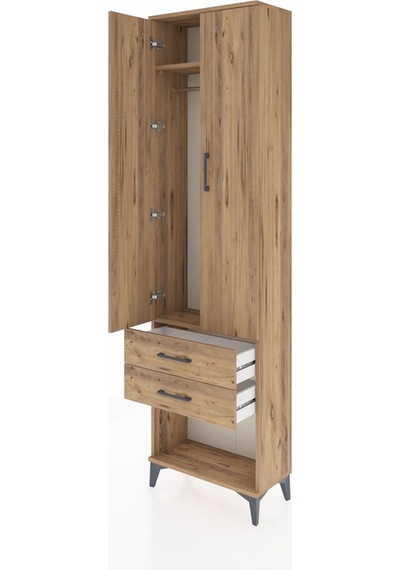 Arges Dolap 2 Raflı 2 Çekmeceli Tek Askılı 60x30x221 Çam-çam Çam