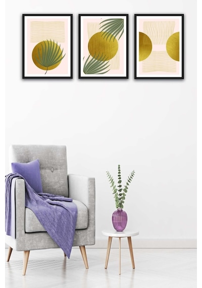 No77decor 3 Parça Renkli Bohem Tarzında Siyah Çerçeve Görünümlü Tasarım Uv Baskı Mdf Tablo Seti Dac313mdf3lu