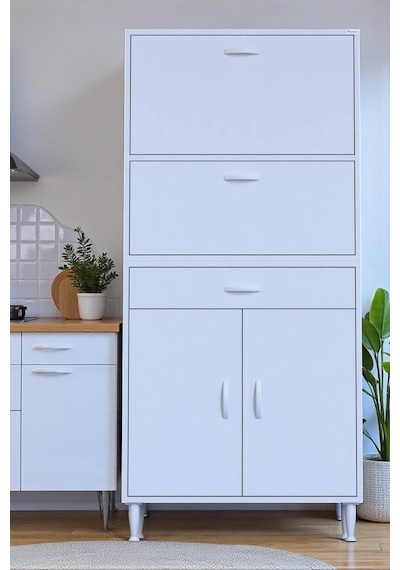 Eliusta Solaira 80 Cm Genişlik Kapaklı Mutfak Dolabı 4 Kapaklı, Çekmeceli Çok Amaçlı Mutfak/banyo Dolabı Beyaz