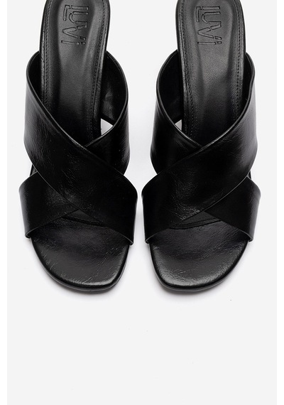 Luvishoes Yavın Siyah Çapraz Bantlı Kadın Dolgu Topuklu Terlik