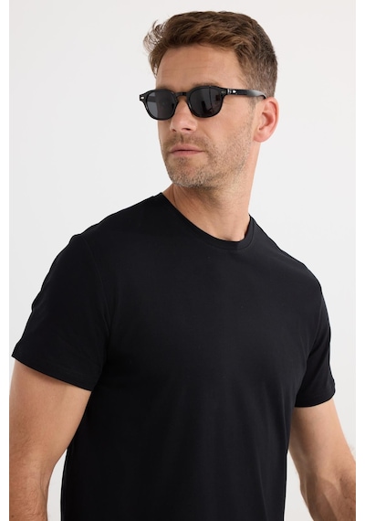 Tudors Erkek Slim Fit Dar Kesim Pamuklu Yumuşak Doku Likralı Esnek Kumaş Basic Siyah Bisiklet Yaka Tişört-20409