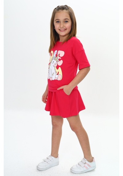 Toontoy Kids Toontoy Kız Çocuk Ponny Baskılı Şortlu Takım Koyu Fuşya