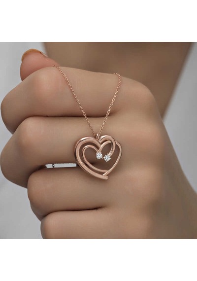 Gümüş Rose Birleşmiş Kalpler Kadın Kolye Gümüş