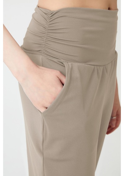 Los Ojos Vizon Beli Lastikli Şalvar Görünümlü Harem Pantolon Yoga Joggers Vizon Vizon