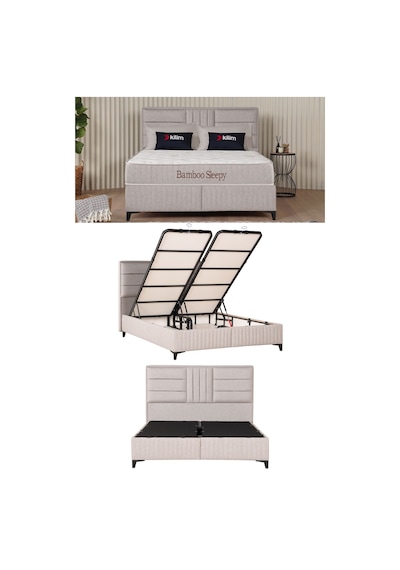 Kilim Mobilya Bamboo Sleepy Set ( Sandıklı Baza + Başlık + Yatak ) 180x200 Krem