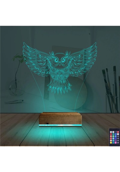 Luvivia Baykuş Tasarım 3d Lamba - Masa Gece Lambası V2 Şeffaf