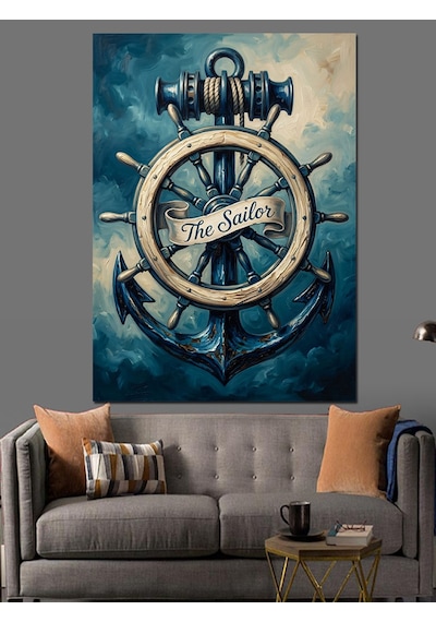 The Sailor Çapa Ve Dümen Dekoratif Kanvas - Mdf Ahşap Tablo