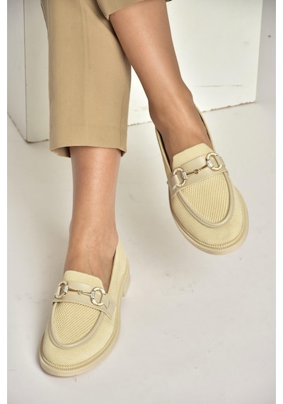 Fox Shoes Y330722104 Bej Triko Kumaş Toka Detaylı Günlük Kadın Ayakkabı Bej