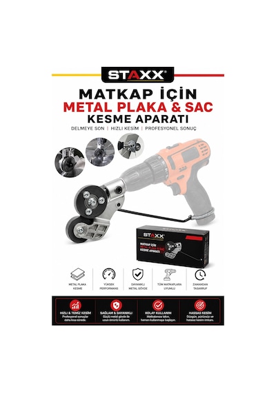 Staxx Stsac200 Matkap İçin Metal Plaka Sac Kesme Aparatı Sac Makası Elektrikli Şarjlı Matkap Uyumlu