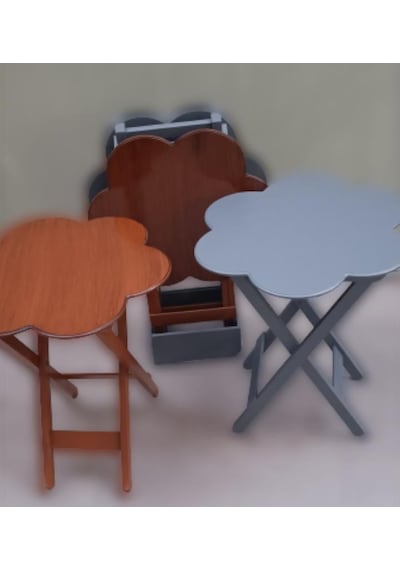 Çanta Zigon Sehpa Papatya Dörtlü Model Ahşap Mdf Ceviz ve Gri Renk Uyumu El Yapımı