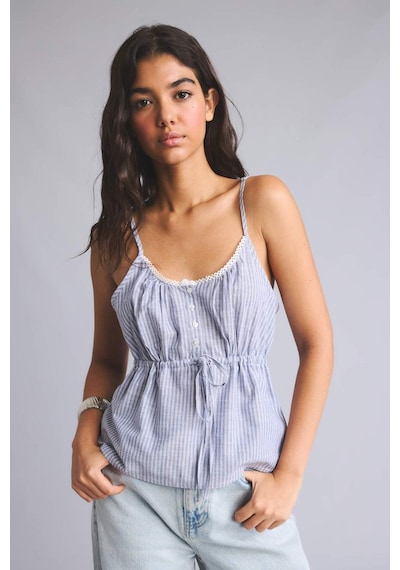 Defacto Regular Fıt V Yaka Çizgili Poplin Kolsuz Mavi Bluz I3498ax26hsbe358 Mavi-be358