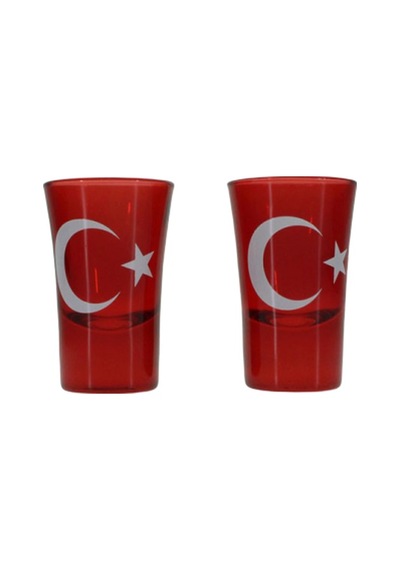 Kırmızı Ayyıldızlı Kahve Yanı Su Bardağı 2&Apos:Li Cam Shot B
