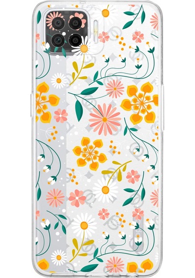 Oppo A73 Uyumlu Kamera Korumalı Çiçek Tasarımlı Şeffaf Kılıf Şeffaf