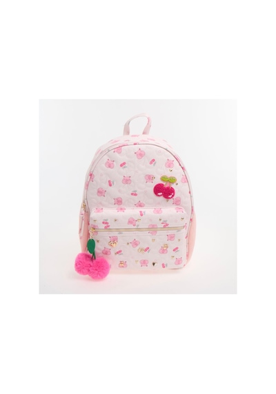 Myballistore Kiraz Ve Kapibara Desenli Kabartmalı Peluş Kiraz Aksesuarlı Okul Sırt Çantası 38x30cm pembe