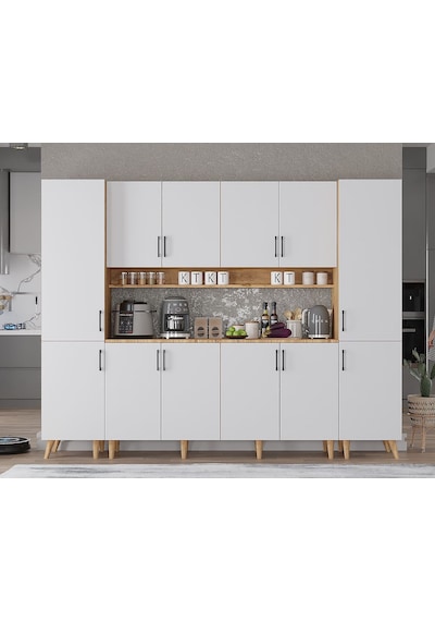 Della Kahve Köşesi Çok Amaçlı Dolap Kiler Mutfak Dolabı Çam Beyaz 240cm Çam Beyaz