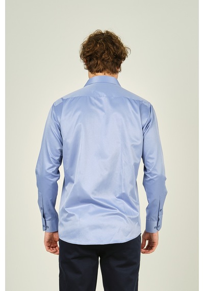 Figs Erkek Slim Fit Uzun Kollu Pamuklu Parlak Kumaş Gömlek 0013 Koyu Mavi Koyu Mavi