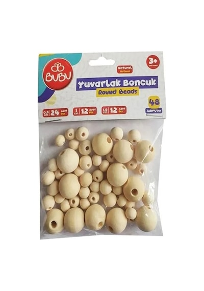 Bubu Yuvarlak Ahşap Boncuk Karışık 48li - 2 Paket