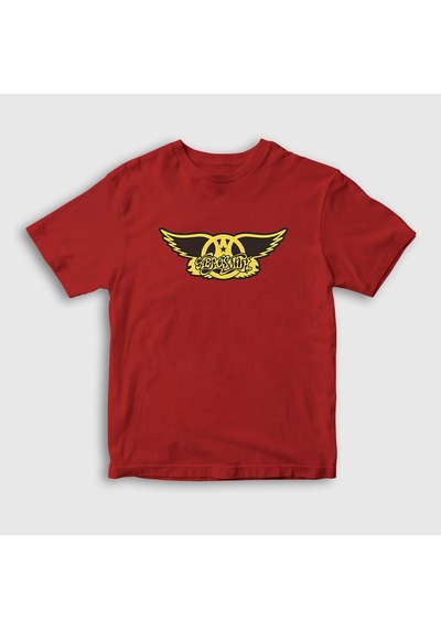 Presmono Unisex Çocuk Yellow Aerosmith T-shirt Kırmızı