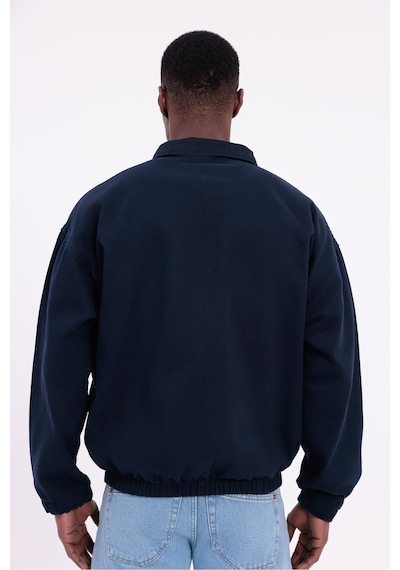 Freemen Erkek Basic Gabardin Kumaş Fermuarlı Oversize Mevsimlik Polo Yaka Ceket Lacivert