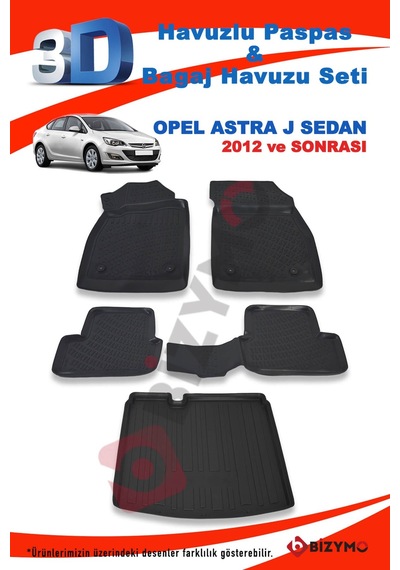 Opel Astra J Sedan 2012-2018 3D Havuzlu Paspas ve Bagaj Havuzu Siyah
