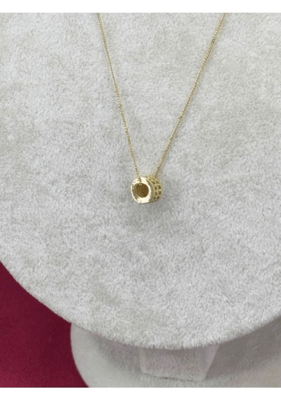 14 K Renginde Çift Sıra Taşlı Daire Şekilli Minimal Gold Kolye Gold